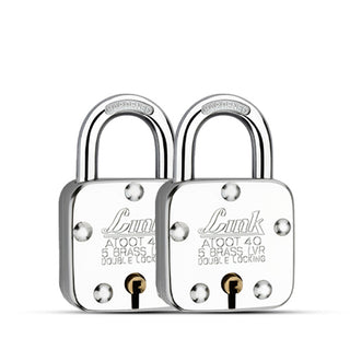 Link Atoot 40MM Lock | Double Locking | Steel Body | Hardened Shackle | 5 Brass Levers | Made in India | Each Padlock with 3 Silver Keys Free Keychain (Pack of 2)