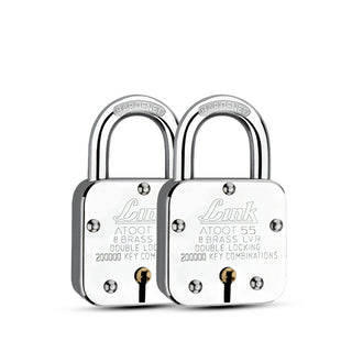 Link Atoot 55MM Lock | 2 Lakhs Key Combinations | Steel Body | Hardened Shackle | 8 Brass Levers | Made in India |Each Padlock with 3 Silver Keys and Free Key Chain (Pack of 2)