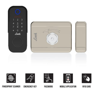 Link Smart Flexi Digital Biometric Rim Lock for Main Door (Mobile app with Wi-Fi, Black)