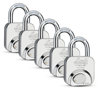 Link Hi-Tech S-67mm Padlocks 5Pcs-Set | Stainless Steel Body | Hardened Shackle | 3 Silver Keys with Hi-Tech Nickle & Keychain | Made in India | 3Keys for Each Padlock