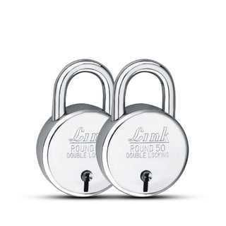 Link  New Round 50MM Lock | Steel Body | Iron Lever | Double Locking | 50,000 Key Combinations 3 Silver Keys for Each Padlocks (Pack of 2)