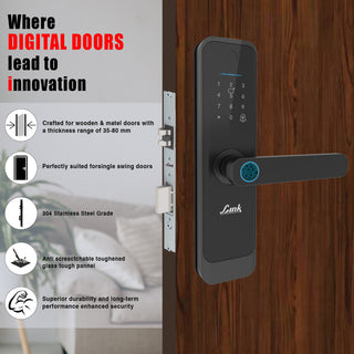 Link Smart Quantum Digital Biometric Door Lock (Mobile app with Wi-Fi, Black)