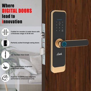 Link Smart Quantum Digital Biometric Door Lock (Mobile app with Wi-Fi, Gold)