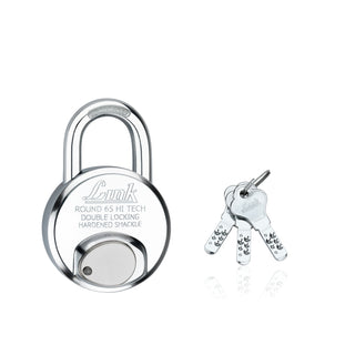 Link Hi-Tech 65mm Round Padlock  | Stainless Steel Body | Hardened Shackle | 3 Iron Keys with Hi-Tech Nickle | Made in India