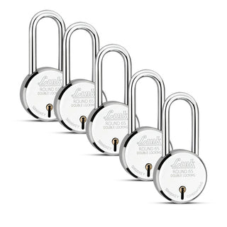 Link New Round  65MM Long Shackle 5Pcs Set | 50,000 Key Combinations | Made in India | Double Locking | Steel Body | Iron Lever| 3 Keys for Each Padlock