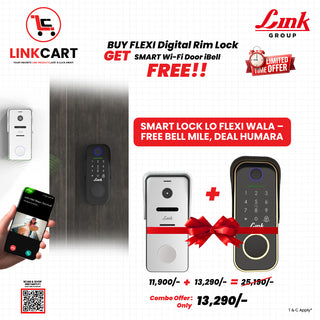 Link Smart Flexi Digital Biometric Rim Lock for Main Door (Mobile app with Wi-Fi, Black) COMBO