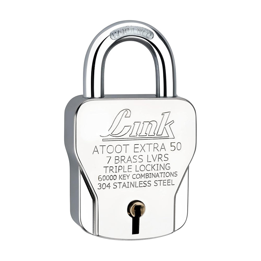 Link Atoot Extra 50MM Stainless Steel, Triple Locking Mechanism Padlock, Hardened Shackle, Each Padlock with 3 Silver Keys