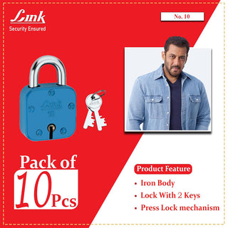 Link 42MM Pearl Coloured Padlocks 10Pcs Set | Steel Body | Brass Lever | 2 Silver Keys | | Made in India| 2 Keys for Each Padlock