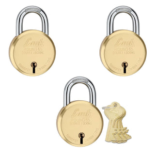 Link 8 Levers 65mm Round Brass Body Padlock | Hardened Shackle | Double Locking | Brass Finish Home Door Lock with 4 Brass Keys| Made in India| (Gold, Pack of 3)