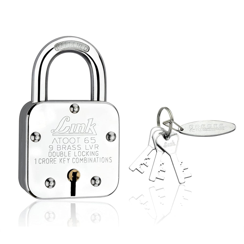 Link Atoot 65MM Padlock Pack of 1 | 1 Crore Key Combinations | Steel Body | Hardened Shackle | 9 Brass Lever | Made in India