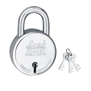 Link New Round 65MM Lock Steel Body Iron Lever Double Locking 3 Silver Keys 1 Lock Made In India