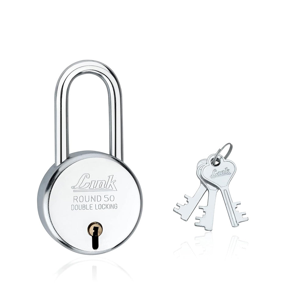Link New Round 50MM Long Shackle 5Pcs Set | 50,000 Key Combinations | Made in India | Double Locking | Steel Body | Iron Lever| 3 Keys for Each Padlock