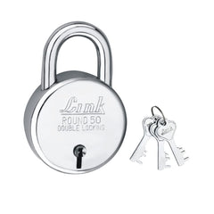 Link  New Round 50MM Lock | Steel Body | Iron Lever | Double Locking | 50,000 Key Combinations 3 Silver Keys for Each Padlocks (Pack of 1)