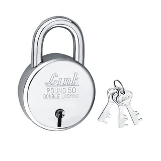 Link  New Round 50MM Lock | Steel Body | Iron Lever | Double Locking | 50,000 Key Combinations 3 Silver Keys for Each Padlocks (Pack of 1)