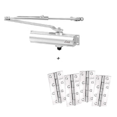 Link Exclusive Offer Buy Door Closer 65 kg for Wooden and Aluminum Doors and get 4 Butt Hinges (5x12) Free | 320000 Cycle Tested | Door Weight up to 65 Kg - Door Closer for Home & Office (Silver).