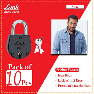 Link 35MM Jewel Coloured Padlocks 10Pcs Set  | Steel Body | Brass Lever | 2 Silver Keys | Made in India | 2 Keys for Each Padlock