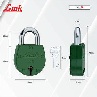 Link 48MM Amber Coloured Padlocks 10Pcs Set | Steel Body | Brass Lever | 2 Silver Keys | Made in India| 2 Keys for Each Padlock