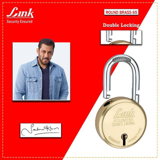 Link 8 Levers 65mm Round Brass Body Padlock| Hardened Shackle|Double Locking | Brass Finish Home Door Lock with 4 Brass Keys| Made in India| (Gold, Pack of 4)