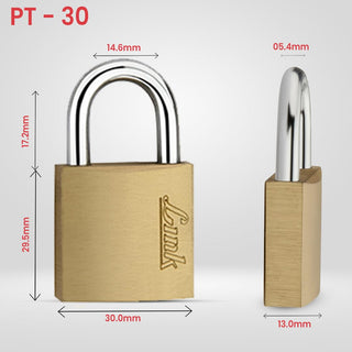 Link PT-30 MM Brass Padlock with Hardened Shackle and 3 Brass Key | 15 Years Warranty