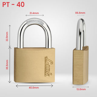 Link PT 40 MM Brass Padlock with Hardened Shackle and 3 Brass Key | 15 Years Warranty