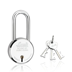 Link New Round 65MM Long Shackle Padlock | Steel Body with 3 Keys | Lock and Keys | Door Lock | Padlock (Pack of 1)