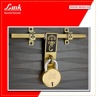 Link 8 Levers 65mm Round Brass Body Padlock | Hardened Shackle| Double Locking | Brass Finish Home Door Lock with 4 Brass Keys | Made in India | (Gold, Pack)