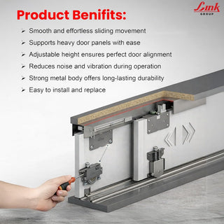 Link FLUXX Double Door Wardrobe Sliding Fitting | Soft-Close on Both Sides | Heavy-Duty 60 Kg Load Capacity | Smooth & Silent Sliding System | 8 Pcs Runner