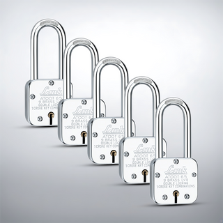  Link Atoot 65MM Long Shackle Padlocks 5Pcs Set | 1 Crore Key Combinations | Steel Body | Hardened Shackle | 9 Brass Lever | Made in India | 3 Keys for Each Padlock 