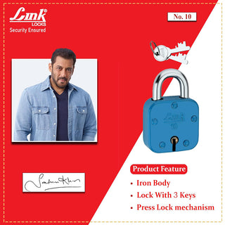 Link 42MM Pearl Coloured Padlocks 10Pcs Set | Steel Body | Brass Lever | 2 Silver Keys | | Made in India| 2 Keys for Each Padlock