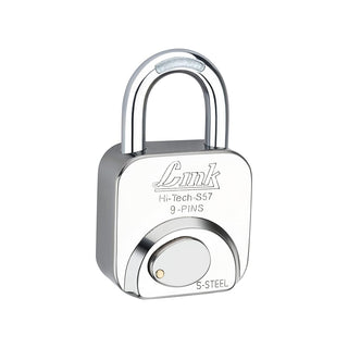 Link S 57MM Padlock 1 | Stainless Steel Body | Hardened Shackle | 3 Silver Keys with Hi-Tech Nickle & Keychain | Made in India | 3Keys for Each Padlock