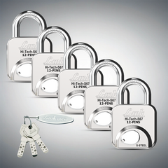 Link Hi-Tech S-67mm Padlocks 5Pcs-Set | Stainless Steel Body | Hardened Shackle | 3 Silver Keys with Hi-Tech Nickle & Keychain | Made in India | 3Keys for Each Padlock