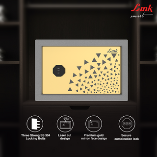  Link Smart Numero Safe Locker- Keyless & Battery | Free Combination Lock Safe with Strong SS 304 Locking Bolts, Laser-Cut Design, Premium Gold Mirror Finish – 11L Capacity (Approx) 