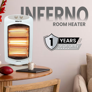 Mewto Inferno 1200W Halogen Heater | 3 Heating Levels, 180 Oscillation, Cool Touch Body, Compact & Portable | Energy Efficient, Safe & Reliable