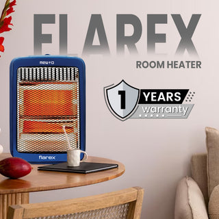 Mewto Flarex Premium Quartz Heater - 180 Wide Angle Oscillation, Energy-Efficient, Cool Touch Body, 2 Heating Levels, Portable Compact Design 800W Room