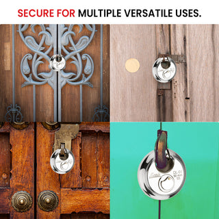 Link Disc Lock 90MM Padlock | Stainless Steel Body | Hardened Shackle | 3 Hi-Tech Nickle Silver Keys | 1 Padlock | Made in India | 10 Years Waranty | Get 1 Free Key Holder
