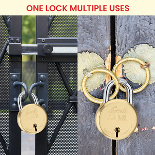 Link Round 50MM Brass Lock | Brass Body | Brass Lever | Double Locking | 1 Padlock with 3 MS Keys | Made in India