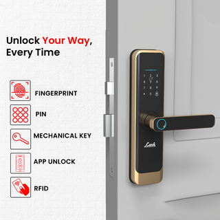  Link Smart Quantum Digital Biometric Door Lock (Mobile app with Wi-Fi, Gold) 