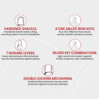Link Smart Round 65 MM Padlock | 7 Levers | Double Locking | Hardened Shackle | 50000 Key Combination