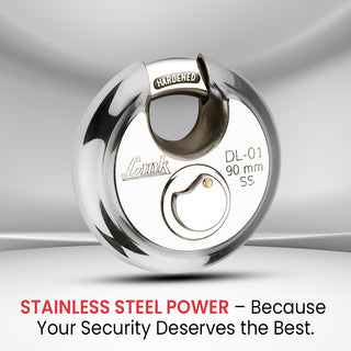 Link Disc Lock 90MM Padlocks 5Pcs-Set | Stainless Steel Body | Hardened Shackle | 3 Silver Keys with Hi-Tech Nickle | Made in India | 3Keys for Each Padlock