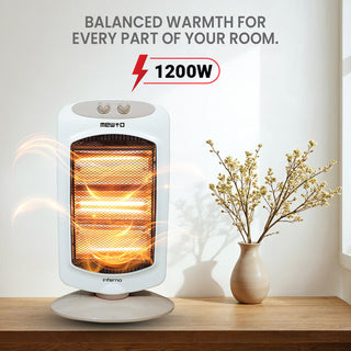 Mewto Inferno 1200W Halogen Heater | 3 Heating Levels, 180 Oscillation, Cool Touch Body, Compact & Portable | Energy Efficient, Safe & Reliable