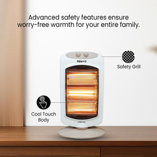 Mewto Inferno 1200W Halogen Heater | 3 Heating Levels, 180 Oscillation, Cool Touch Body, Compact & Portable | Energy Efficient, Safe & Reliable