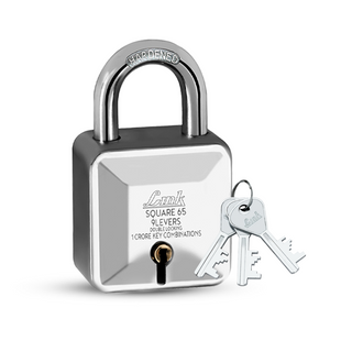 Link Square 65MM Diamond Cut Patented Design Padlock | 9 levers | Double Locking | 1 Cr Key Combinations | Hardened Shackle | Solid Steel Body with 3 Keys | 10 Years Warranty 