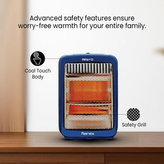 Mewto Flarex Premium Quartz Heater - 180 Wide Angle Oscillation, Energy-Efficient, Cool Touch Body, 2 Heating Levels, Portable Compact Design 800W Room