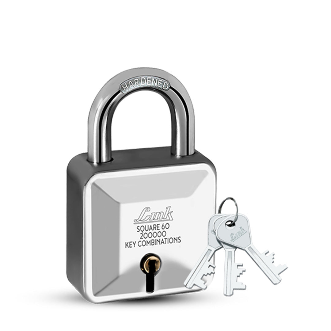 Link Square 60 MM Diamond Cut Patented Design Padlock | 9 Levers | Double Locking | 2 lacs Key Combinations | Hardened Shackle | Solid Steel Body Lock with 3 Keys