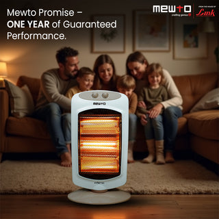 Mewto Inferno 1200W Halogen Heater | 3 Heating Levels, 180 Oscillation, Cool Touch Body, Compact & Portable | Energy Efficient, Safe & Reliable