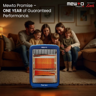 Mewto Flarex Premium Quartz Heater - 180 Wide Angle Oscillation, Energy-Efficient, Cool Touch Body, 2 Heating Levels, Portable Compact Design 800W Room