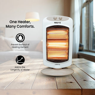 Mewto Inferno 1200W Halogen Heater | 3 Heating Levels, 180 Oscillation, Cool Touch Body, Compact & Portable | Energy Efficient, Safe & Reliable