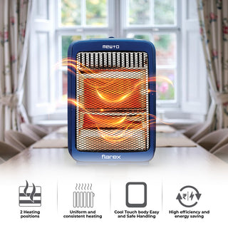 Mewto Flarex Premium Quartz Heater - 180 Wide Angle Oscillation, Energy-Efficient, Cool Touch Body, 2 Heating Levels, Portable Compact Design 800W Room