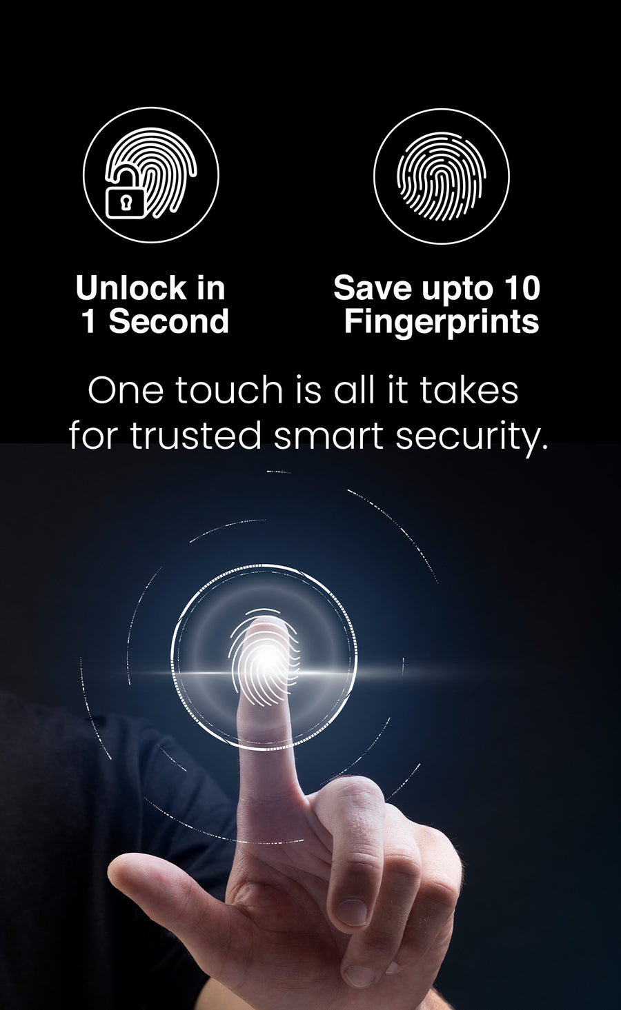Link Smart Fingerprint Padlock With 2 Way Access Fingerprint & Mobile App Access, Suitable For Bags, Suitcase, Bike, Garage Door, Cabinet, Warehouse Doors and Shutters, Black