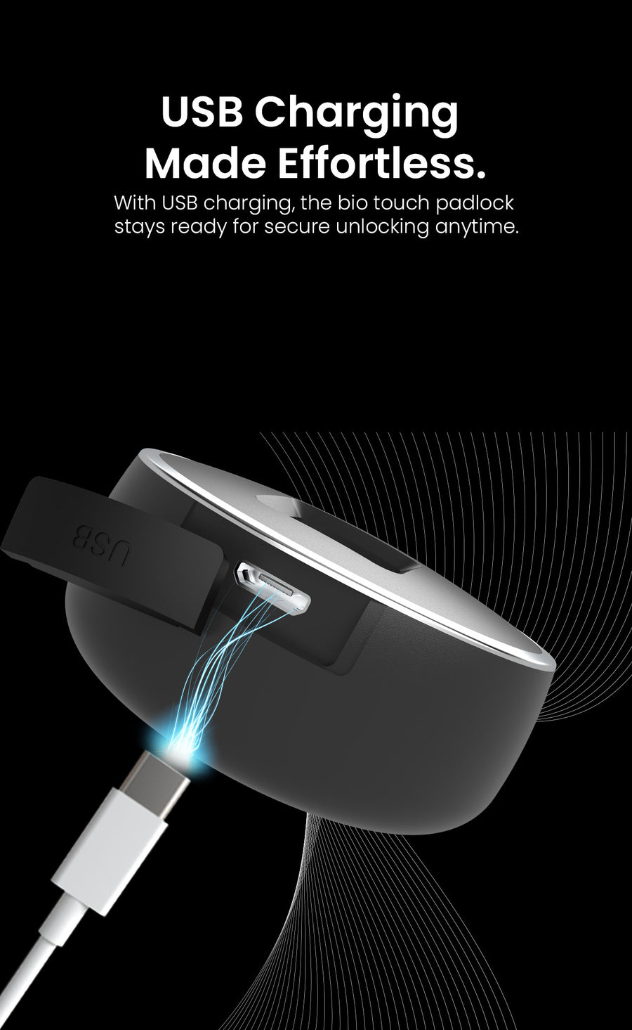Link Smart Fingerprint Padlock With 2 Way Access Fingerprint & Mobile App Access, Suitable For Bags, Suitcase, Bike, Garage Door, Cabinet, Warehouse Doors and Shutters, Black